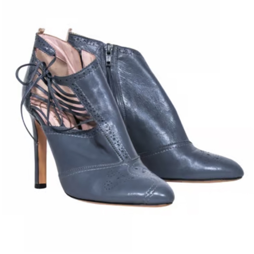 SJP Women's Pewter Leather Ankle Boots Heels sz 36 blue preloved